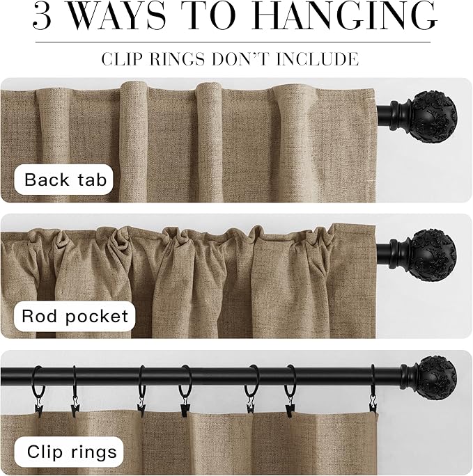 RYB HOME 100% Blackout Linen Textured Curtains for Bedroom, Farmhouse Thermal Insulated Window Curtains for Living Room Dining Patio Sliding Glass Door, Wide 52 x Long 102 inch, Burlap, 2 Panels - Image 7