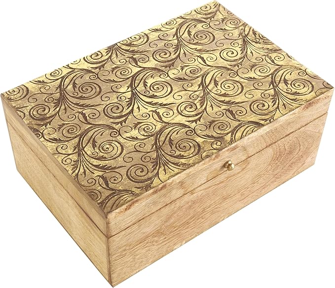 Deco 79 Mango Wood Scroll Handmade Decorative Box Storage Decorative Keepsake Box with Gold Accents, Set of 3 Storage Box 11", 9", 7"W, Brown - Image 6