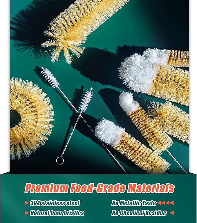 9-Pack Thin Long Handle Bottle Brushes, Stainless Steel Wire Cleaners with Boar Bristle & Wool Tip, Flexible Narrow Neck Cleaner for Wine Bottles, Tubes, Straws, Pipe, Hose & Decanter - Image 3