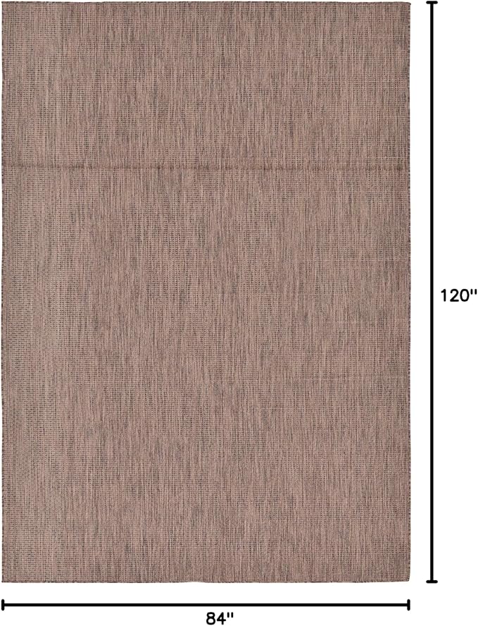 Unique Loom Collection Casual Transitional Solid Heathered Indoor/Outdoor Flatweave Area Rug (7' 1" x 10' Rectangle, Light Brown/Ivory) - Image 2