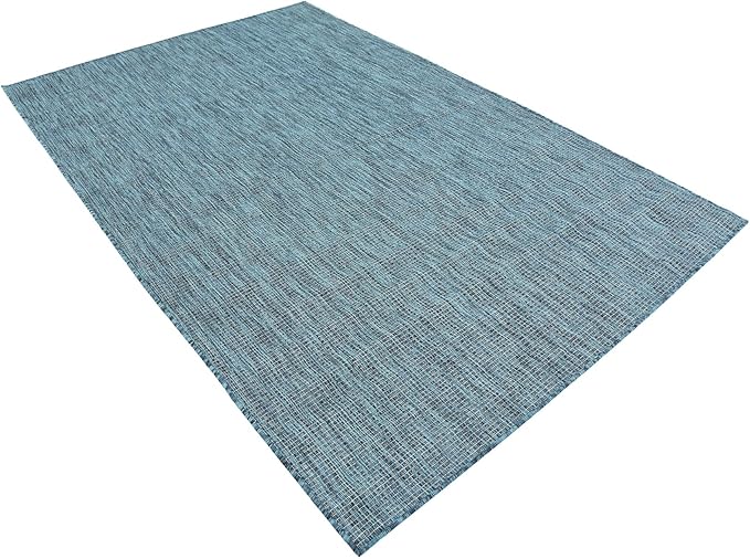 Unique Loom Collection Casual Transitional Solid Heathered Indoor/Outdoor Flatweave Area Rug (5' 3" x 8' Rectangle, Teal/Navy Blue) - Image 5