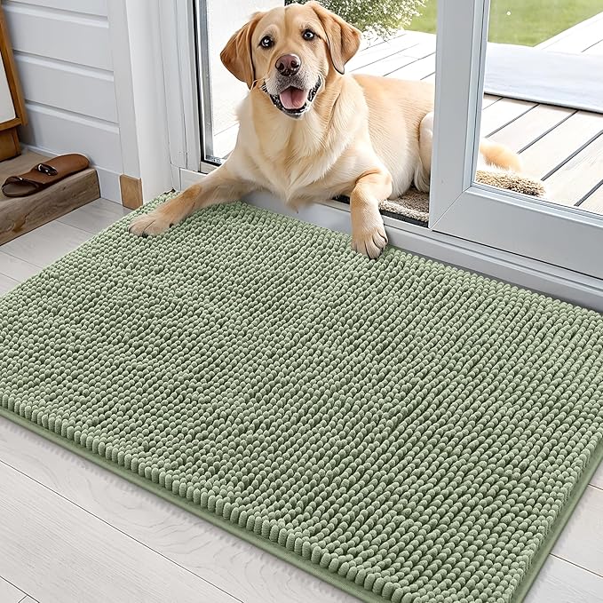 OLANLY Dog Door Mat for Muddy Paws 36x24, Absorbs Moisture and Dirt, Absorbent Non-Slip Washable Doormat, Quick Dry Chenille Mud Mat for Dogs, Entry Indoor Entryway Carpet for Inside Floor, Sage Green by OLANLY