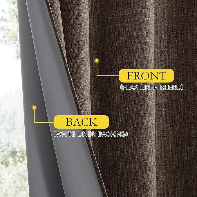 NICETOWN Coffee Vintage Linen 100% Blackout Curtains for Living Room, Thermal Insulated Curtains 90" Long, Noise Reducing Window Treatment Drapes for Home Office, 62" Wide Per Panel, Set of 2 - Image 6