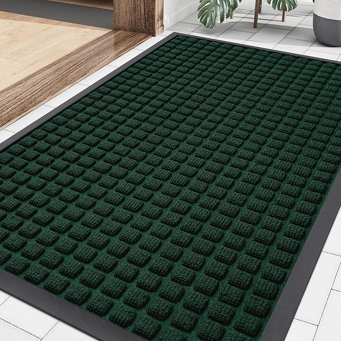 Smiry Front Door Mat Outside Entrance, Heavy Duty Natural Rubber Doormat, Non Slip Trap Dirt and Moisture Easy Clean, Low Profile Welcome Floor Mats for Indoor Outdoor Entry, 29.5x17 Inch, Black Green by Smiry