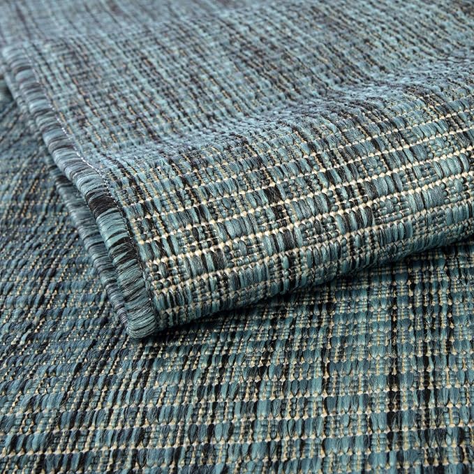 Unique Loom Collection Casual Transitional Solid Heathered Indoor/Outdoor Flatweave Area Rug (13' Square, Teal/Navy Blue) - Image 5