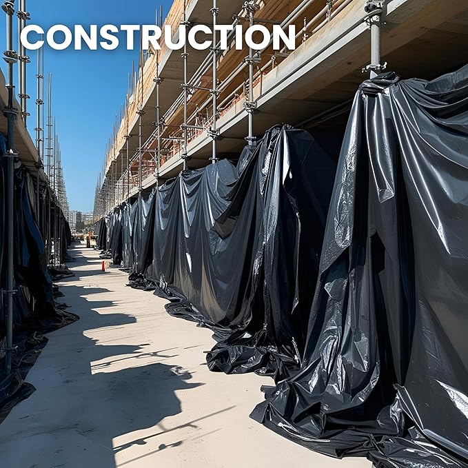 Plastic Sheeting (10' x 25') Long, 6 Mil (Black) - UV Protection Poly Sheeting Polyethylene Film, Heavy Duty Greenhouse Plastic Sheeting - Image 3