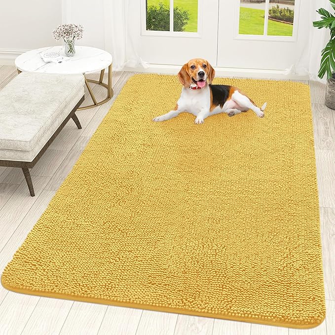 OLANLY Dog Door Mat for Muddy Paws 70x46, Absorbs Moisture and Dirt, Absorbent Non-Slip Washable Doormat, Quick Dry Chenille Mud Mat for Dogs, Entry Indoor Entryway Carpet for Inside Floor, Yellow by OLANLY