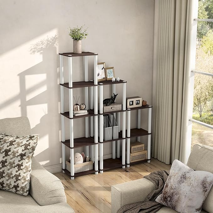 Homes: Inside + Out Apexa Modern 5-Tier Narrow Shelving Units, Collectibles Display Shelves, Easy Assembly Standing Shelf, Home Storage Organizer for Living Room, Bedroom, Office, Espresso - Image 13
