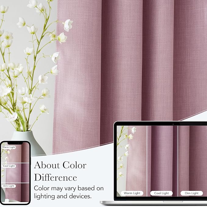 NICETOWN Pink Faux Linen Room Darkening Rod Pocket Curtains 63 inch Length, W42 x L63, Light Blocking Thermal Insulated Noise Reducing Drapes for Bedroom Living Room Farmhouse Decor, 2 Panels - Image 5