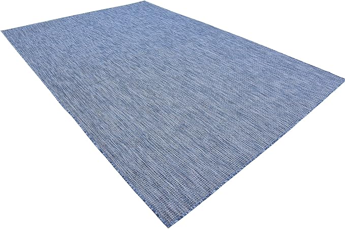 Unique Loom Collection Casual Transitional Solid Heathered Indoor/Outdoor Flatweave Area Rug (7' 1" x 10' Rectangle, Blue/Navy Blue) - Image 5