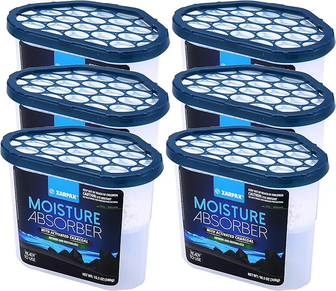 Moisture Absorber Activated Charcoal 10.5 oz/300g | Removes Moisture, Damp, Humidity & Odors | Odor Absorber | Moisture Trap for Bathroom, Closet, Kitchen & Small Spaces | Set of 6 by Zarpax