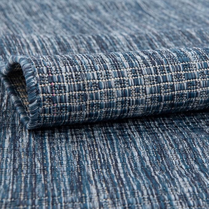Unique Loom Collection Casual Transitional Solid Heathered Indoor/Outdoor Flatweave Area Rug (13' Round, Blue/Navy Blue) - Image 5