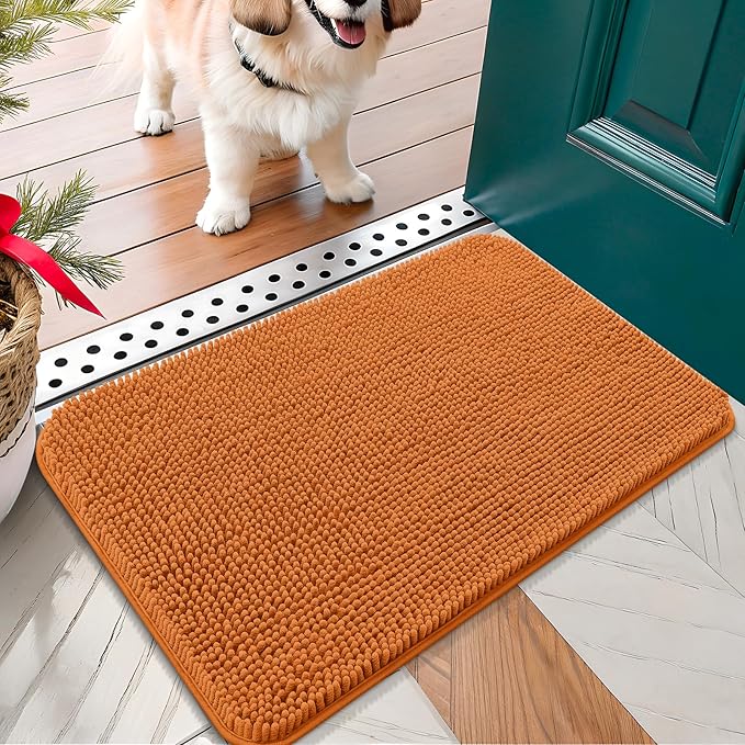 OLANLY Dog Door Mat for Muddy Paws 24x16, Absorbs Moisture and Dirt, Absorbent Non-Slip Washable Doormat, Quick Dry Chenille Mud Mat for Dogs, Entry Indoor Entryway Carpet for Inside Floor, Clay by OLANLY