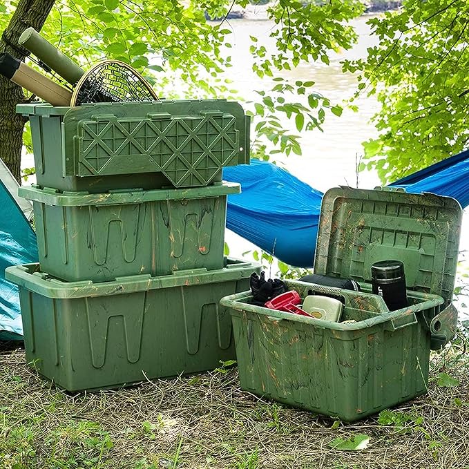 HOMZ 2-Pack Durabilt Tote, Heavy Duty Plastic Storage Bins with Lids, 15 Gallon, Green Camo - Stackable Organizing Containers for Home, Garage, and Office - Image 10
