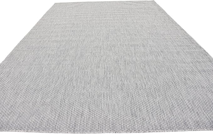 Unique Loom Collection Casual Transitional Solid Heathered Indoor/Outdoor Flatweave Area Rug (9' x 12' Rectangle, Light Gray/Ivory) - Image 5