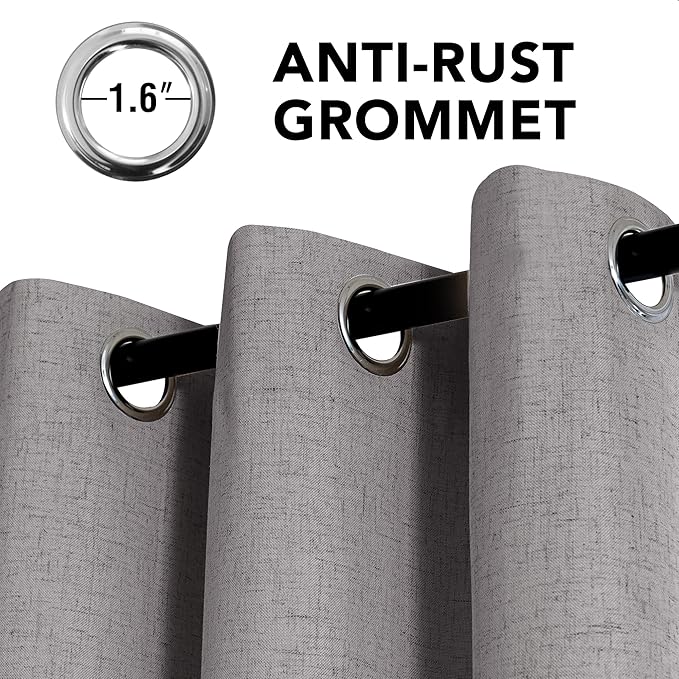 H.VERSAILTEX Linen Curtains 100% Blackout Curtains for Bedroom 108 inch Long Full Light Blocking Nature Linen Blended Window Curtains for Living Room Nickel Grommet (2 Panels, Heathered Dove) - Image 3