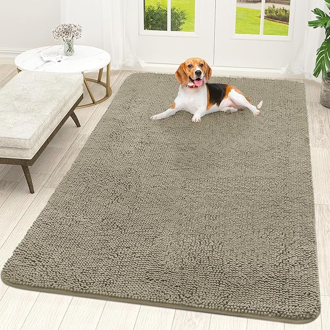 OLANLY Dog Door Mat for Muddy Paws 70x46, Absorbs Moisture and Dirt, Absorbent Non-Slip Washable Doormat, Quick Dry Chenille Mud Mat, Entry Indoor Entryway Carpet for Inside Floor, Warm Taupe by OLANLY