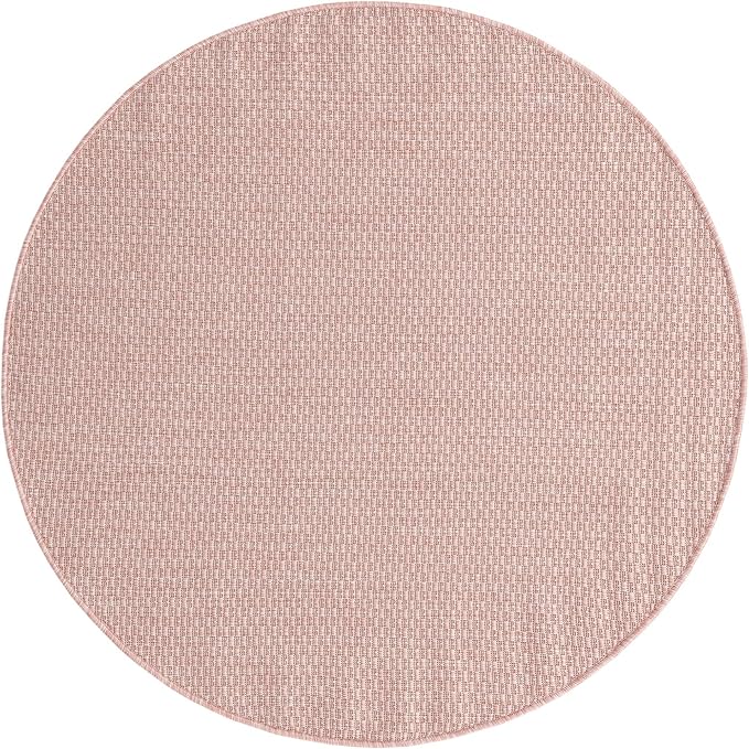 Unique Loom Collection Casual Transitional Solid Heathered Indoor/Outdoor Flatweave Area Rug (4' 1" Round, Whisper Pink/Ivory) - Image 2
