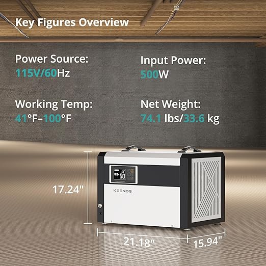 Kesnos Large Commercial Dehumidifier 158 Pints with Pump and Drain Hose for Space up to 7500 Sq. Ft. - 24 Hr Timer Ideal for Basements, Industrial Space, Crawlspace - Includes Remote Control - Image 7
