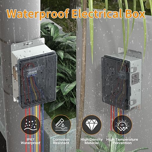 Joinfworld Outdoor Electrical Box, Waterproof Electrical Box WiFi Enclosure 11.8x6.7x5.6 Vented Electric Box Plastic Clear with Mounting Panel Cable Grommet Stainless Steel Dust Screen - Image 3