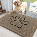 OLANLY Dog Door Mat for Muddy Paws 36x24, Paw Print Design, Absorbs Moisture and Dirt, Absorbent Non-Slip Washable Doormat, Quick Dry Chenille Mud Mat for Dogs, Entry Indoor Entryway Carpet, Tan by OLANLY