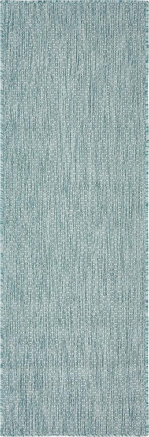 Unique Loom Collection Casual Transitional Solid Heathered Indoor/Outdoor Flatweave Area Rug (2' x 6' 1" Runner, Aquamarine/Ivory) - Image 4