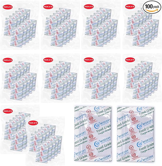 500CC 100 Packs Oxygen Absorbers for Food Storage, Food Grade Oxygen Absorbers, O2 Absorbers Food Grade for Food Storage by Wisesorb