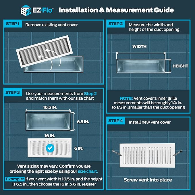 EZ-FLO 16 x 6 Inch (Duct Opening) Air Vent Cover for Wall or Ceiling, Two-Way Ventilation Register, Solid Steel HVAC Register Cover, White, 61663 - Image 3