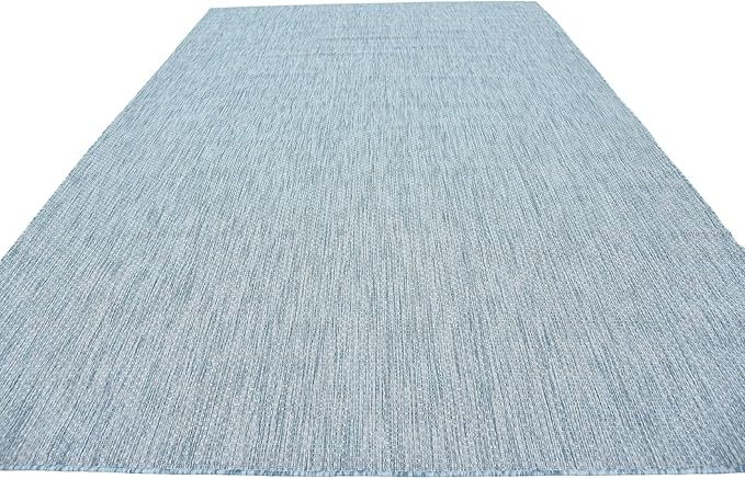 Unique Loom Collection Casual Transitional Solid Heathered Indoor/Outdoor Flatweave Area Rug (8' x 11' 4" Rectangle, Aquamarine/Ivory) - Image 5