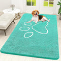 OLANLY Dog Door Mat for Muddy Paws 59x35, Paw Print Design, Absorbs Moisture and Dirt, Absorbent Non-Slip Washable Doormat, Quick Dry Chenille Mud Mat for Dogs, Entry Indoor Entryway Carpet, Teal by OLANLY
