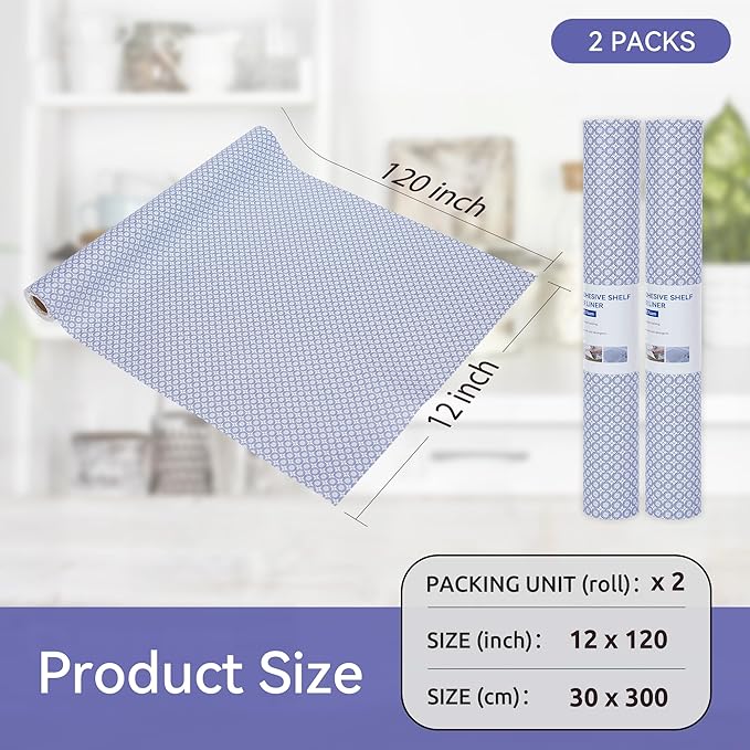 FIFTY FEET 12"x120" Non-Adhesive Shelf Liner for Kitchen Cabinets and Drawers, Washable Non-Slip PVC Cabinet Liner (Blue Circle)(2 Roll) - Image 5