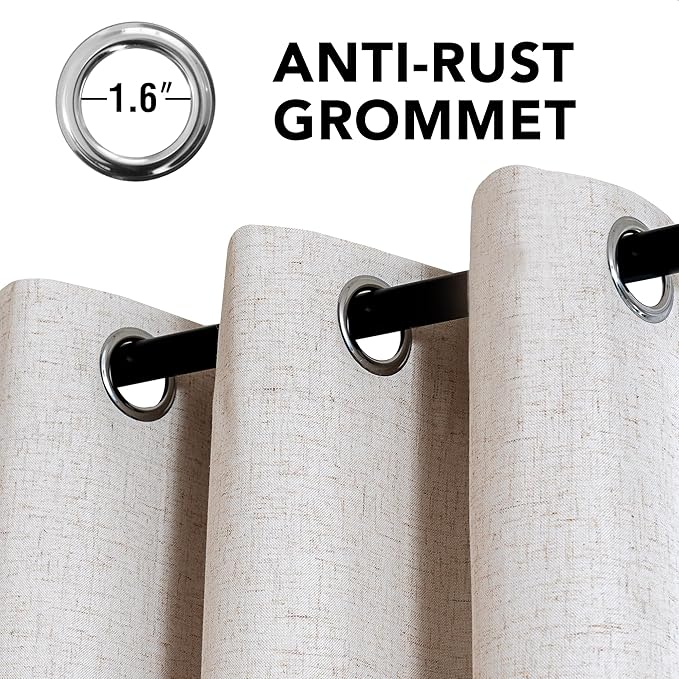 H.VERSAILTEX Linen Curtains 100% Blackout Curtains for Bedroom 102 inch Long Full Light Blocking Nature Linen Blended Window Curtains for Living Room Nickel Grommet (2 Panels, Heathered Natural) - Image 3