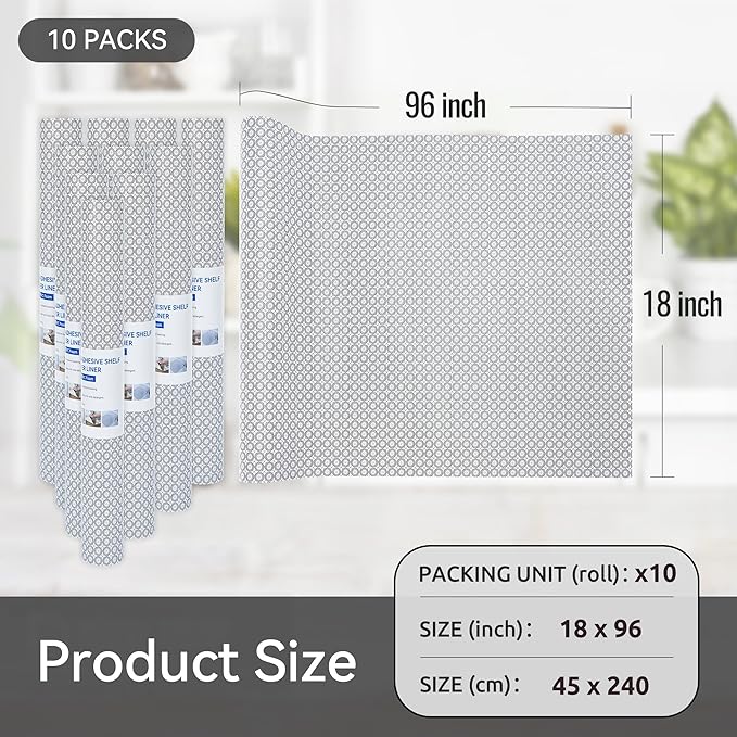 FIFTY FEET 18"x96" Non-Adhesive Shelf Liner for Kitchen Cabinets and Drawers, Washable Non-Slip PVC Cabinet Liner (Black Circle)(10 Roll) - Image 5