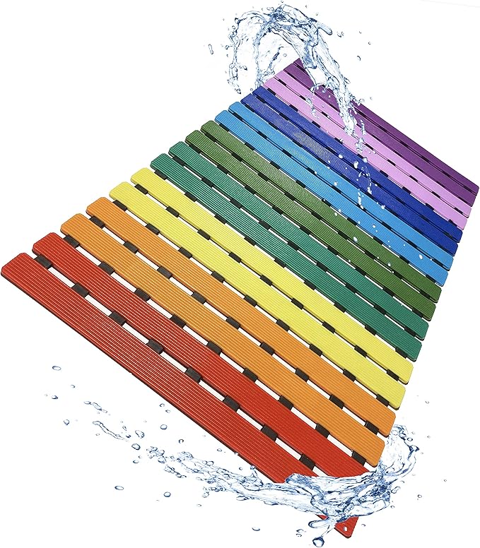 Non Slip Bathtub Mat | Double-Layered Shower Floor Mat with Suction Cups | EZ-Dry Construction | Non-Toxic, BPA, Latex, Phthalate, PVC Free (Rainbow) by LuxurYou