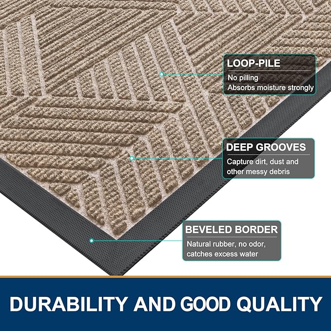 Smiry Front Door Mat Outside Entrance, Heavy Duty Sturdy Natural Rubber Doormat, Trap Dirt and Moisture, Easy Clean Low Profile Mats for Indoor Outdoor Entry, Irregular Triangle (29.5x17, Mixed Camel) - Image 4