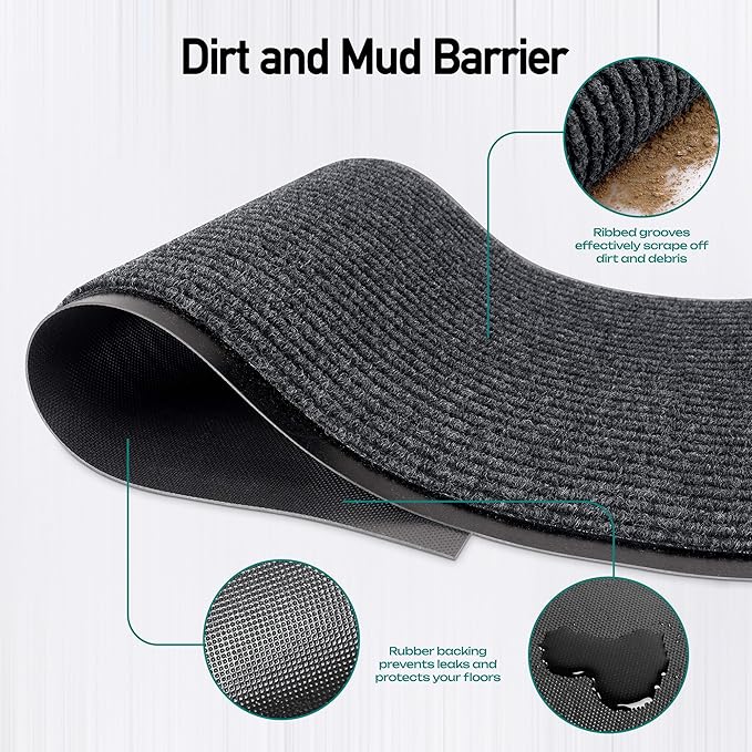 Durable Rubber Door Mat - Heavy Duty, Indoor/Outdoor, Easy Clean, Waterproof, Low-Profile Mat for Entry, Patio, Garage - Stylish (Charcoal, 2' x 3') - Image 3