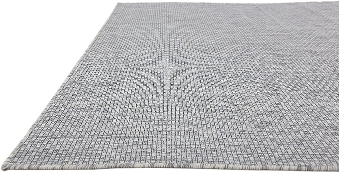 Unique Loom Collection Casual Transitional Solid Heathered Indoor/Outdoor Flatweave Area Rug (6' 1" x 9' Rectangle, Light Gray/Ivory) - Image 8