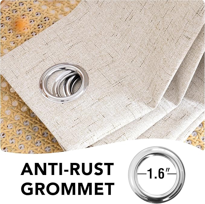 H.VERSAILTEX Linen Blackout Curtain Durable Thick Textured Linen Look 100% Blackout Patio Door Curtain Anti Rust Grommet Extra Wide Sliding Door Curtain Panel, W100 x L84 inch - Natural - Image 7