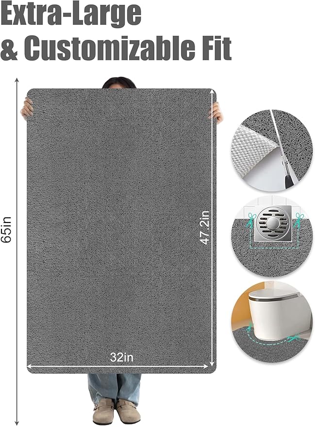 Extra Large Shower Mat, Yonala 31.5 x 47.2 Inch Non Slip Shower Mats for Inside Shower/Bathroom, Soft PVC Loofah Shower Floor Mat, Quick Drying, Easy Clean - Image 2