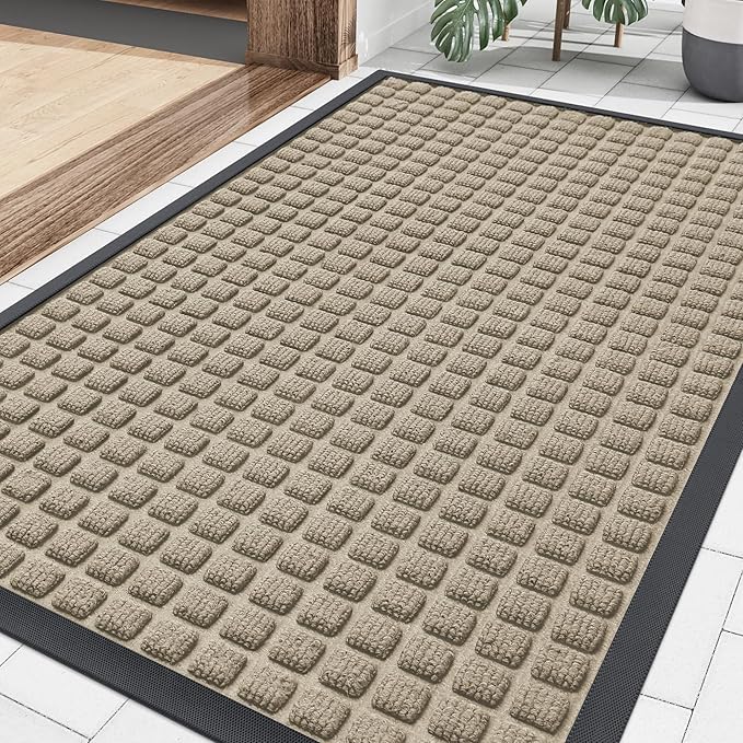 Smiry Front Door Mat Outside Entrance, Heavy Duty Natural Rubber Doormat, Non Slip, Trap Dirt and Moisture, Easy Clean, Low Profile Welcome Floor Mats for Indoor Outdoor Entry, 35x23 Inch, Beige by Smiry