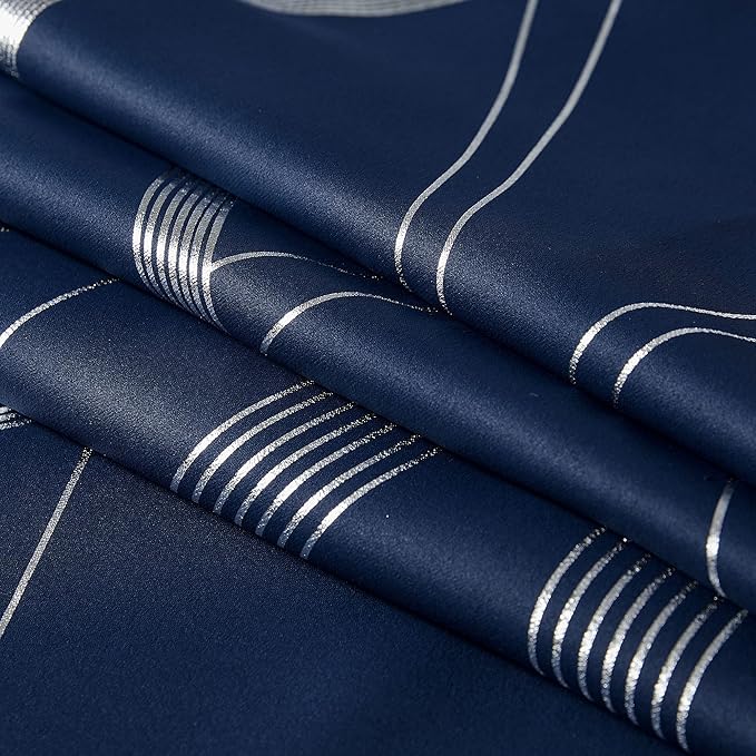 NICETOWN Navy Blue Blackout Curtain Panels 84 inches Long, Window Treatment Foil Printed Wave Lines Thermal Insulated Grommet Drapes for Living Room/Office/Guest Room(1 Pair, 52" Wide) - Image 8
