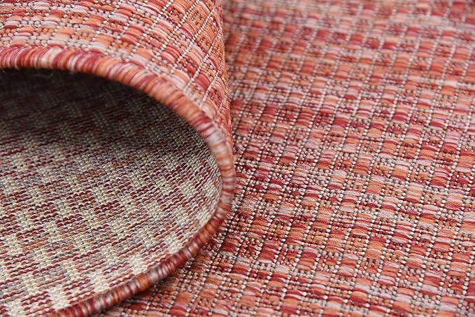 Unique Loom Collection Casual Transitional Solid Heathered Indoor/Outdoor Flatweave Area Rug (7' 1" x 10' Rectangle, Rust Red/Beige) - Image 9