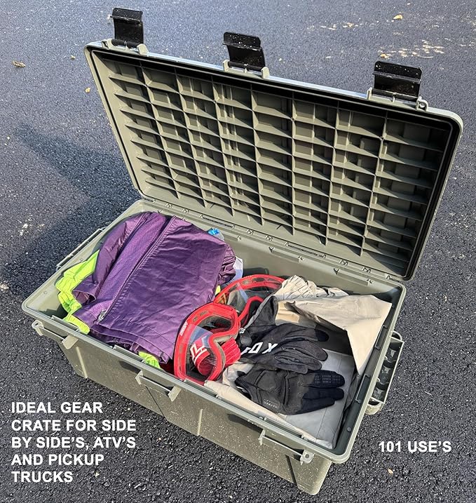 MTM ACRG18 Gear Crate Utility Box, Water Resistant Gear Dry Storage Box for the Field, Lockable Dry Storage Case, 52 Quart, Stackable, Secures Hunting Shooting Gear, 101 Uses, USA Made, Army Green - Image 3