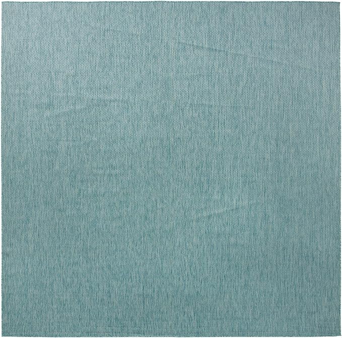 Unique Loom Collection Casual Transitional Solid Heathered Indoor/Outdoor Flatweave Area Rug (13' Square, Aquamarine/Ivory) - Image 2