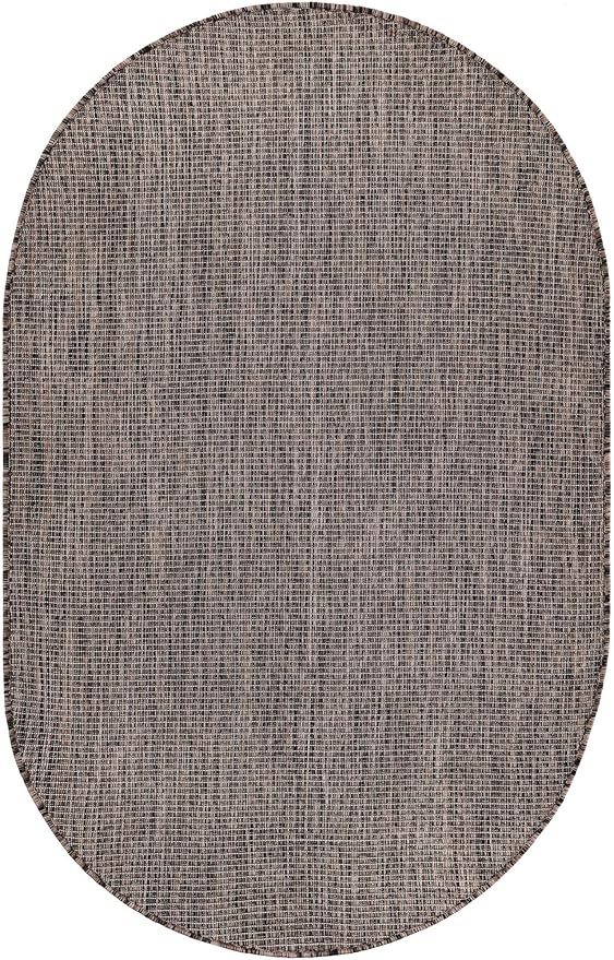 Unique Loom Outdoor Solid Collection Area Rug (3' 3" x 5' 3" Oval Light Brown/Ivory) - Image 3