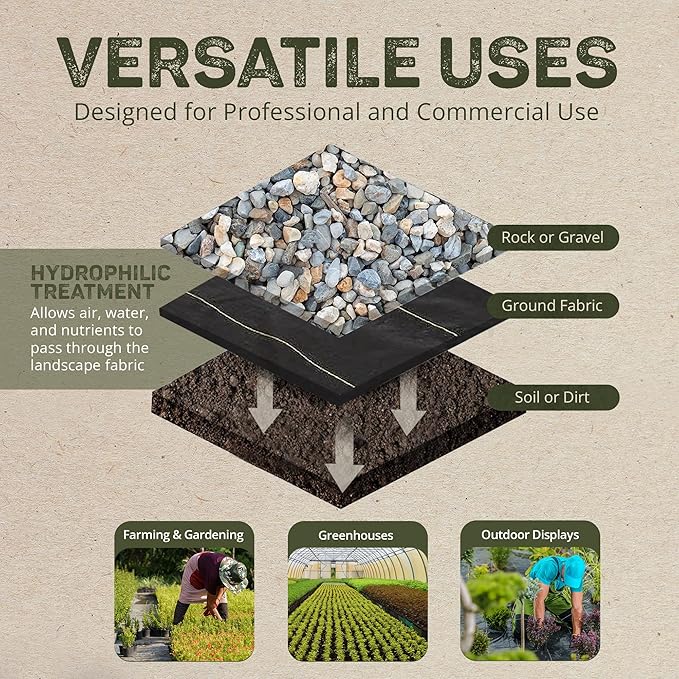 Dewitt 2-Pack Pro-5 Weed Barrier Fabric 5 oz, 5 x 250 Feet – Heavy-Duty Woven Landscape Ground Cover Mat for Raised Garden Bed, Greenhouse Gardening, Outdoor Landscaping, and Commercial Planting - Image 3