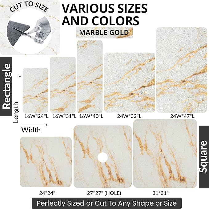 Enkosi Loofah Shower Mat Non Slip – Square Anti Slip Bath Mat for Inside Showers, Bathtub, Tub, Bathroom - Cushioned, Quick Dry PVC with Drain Holes - Secure Grip Safety Pad (Marble Gold 24x24) - Image 6