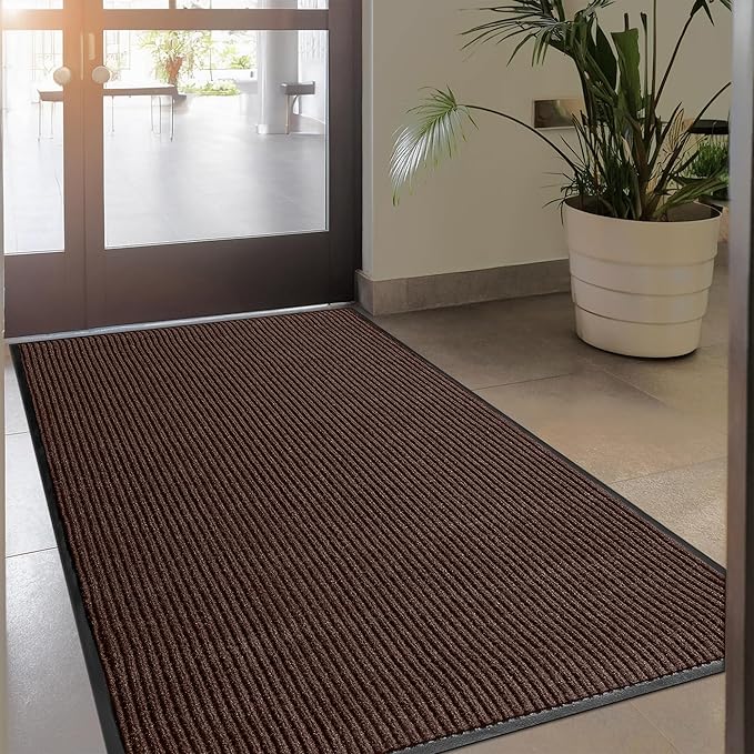MaxMat® Heavy Duty Rubber Door Mat - Large Commercial, Waterproof, Low-Profile, Easy to Clean Floor Mat (4 x 8 Feet, Brown, MXM-RIB0048BR) by MaxMat
