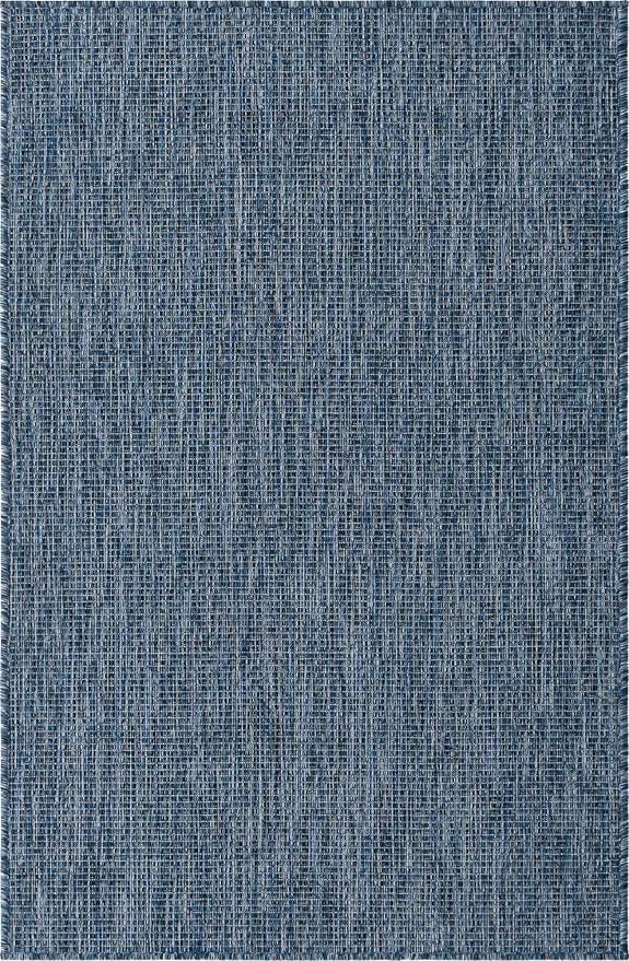 Unique Loom Collection Casual Transitional Solid Heathered Indoor/Outdoor Flatweave Area Rug (3' 3" x 5' 3" Rectangle, Blue/Navy Blue) - Image 9