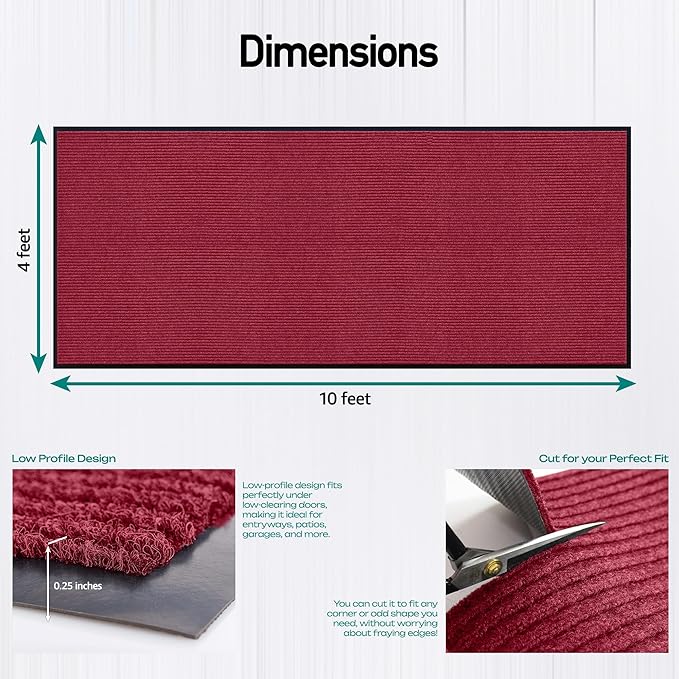 MaxMat® Extra Large Commercial Door Mat, Rubber Border Heavy Duty Door Mat, Waterproof, Low-Profile, Easy to Clean, Rubber Entry Mat. (Red, 4 x 10 Feet) - Image 2